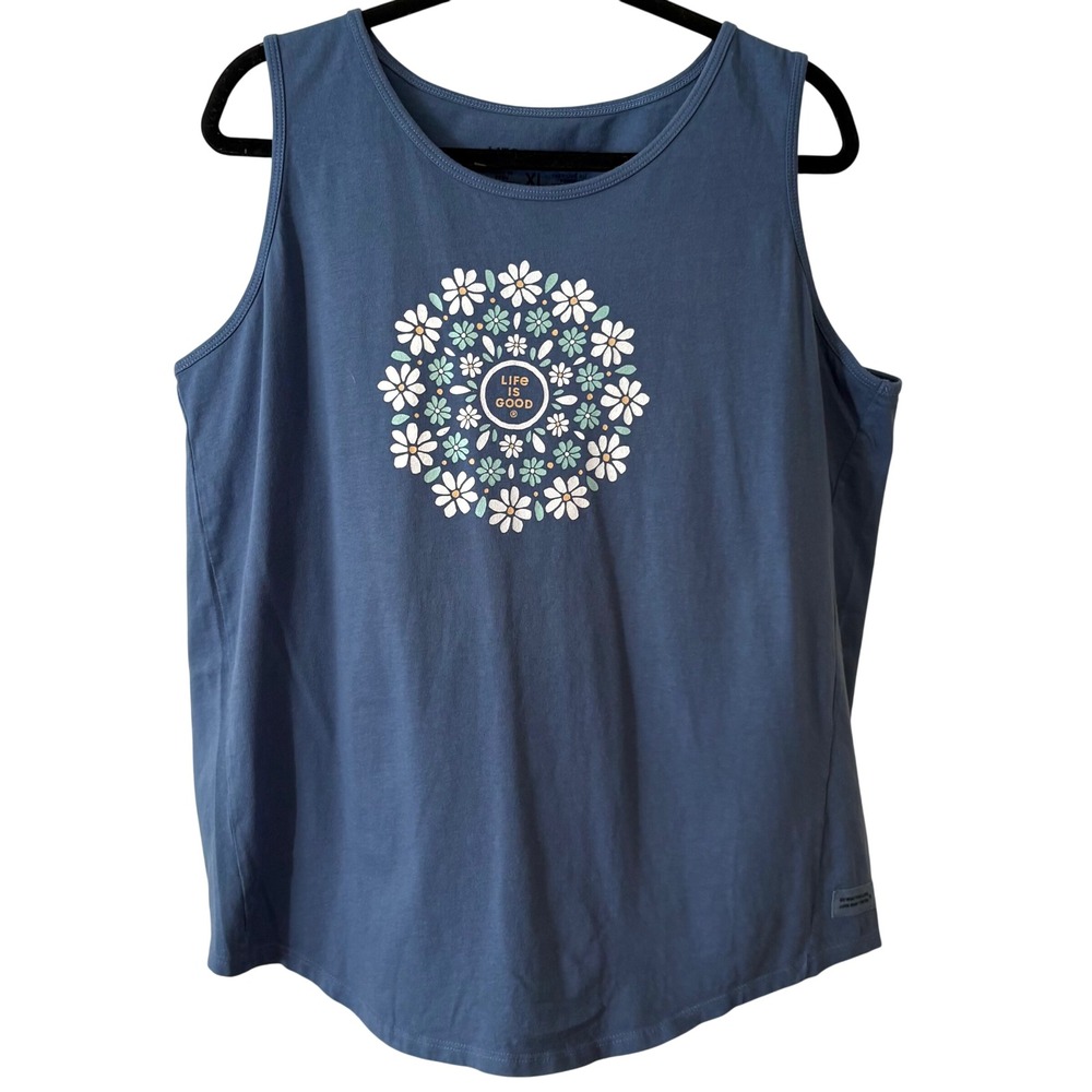 Life is Good Women's French Blue Crusher Cotton Tank in Size XL